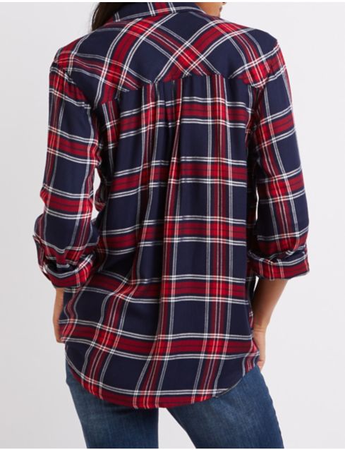 plaid flap pocket button up overshirt