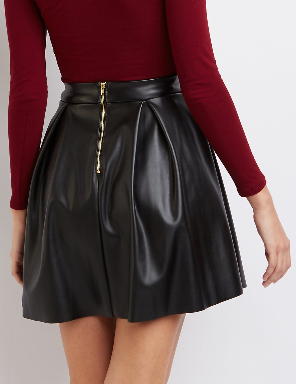 Pleated Faux Leather Skater Skirt | Charlotte Russe
