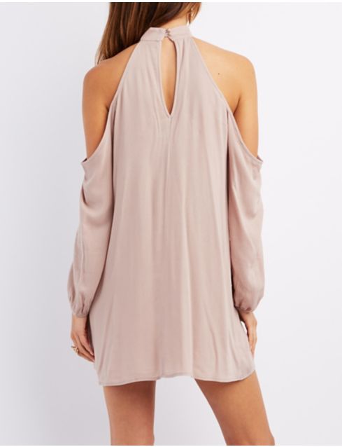 cold shoulder mock neck dress