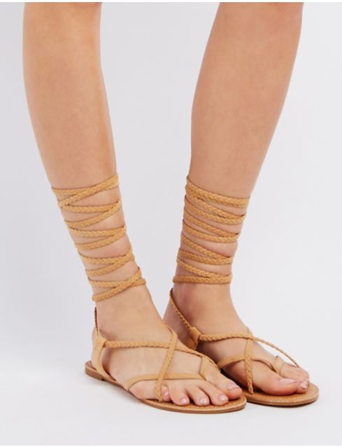 Braided Lace Up Thong Sandals Charlotte Russe