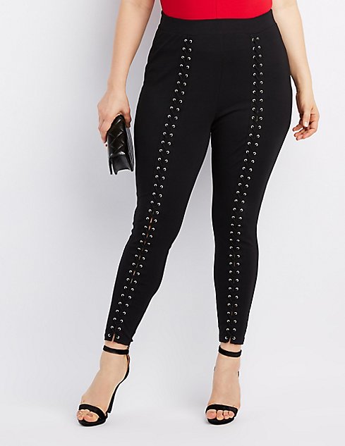 Plus Size Lace-Up High-Rise Leggings | Charlotte Russe