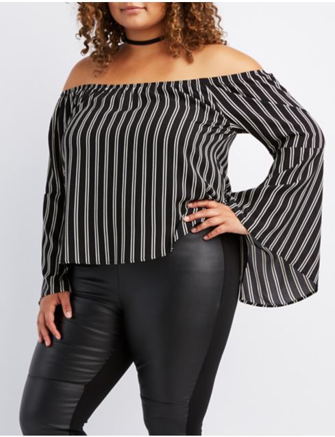 plus size off the shoulder bell sleeve top