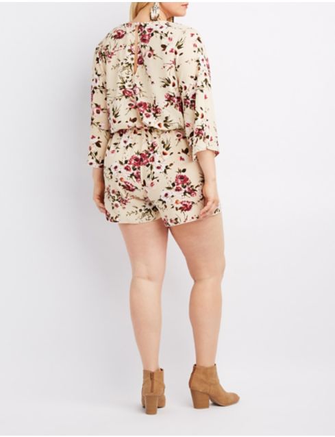 Plus Size Floral Surplice Romper Charlotte Russe 1370