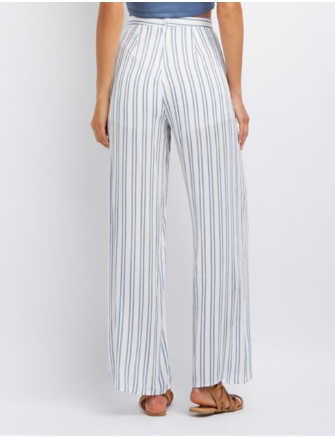 striped tie front pants