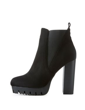 side gore lug sole chunky heel booties