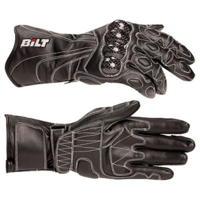 Bilt Trackstar Leather Motorcycle Gloves -LG Black/White Gunmetal pictures