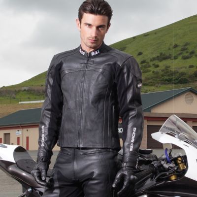 Bilt Trackstar Leather Motorcycle Jacket -42 Gunmetal/ Black/ White pictures