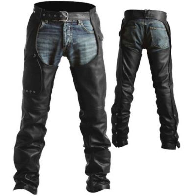 Pokerun Outlaw 2.0 Leather Motorcycle Chaps -MD Black pictures
