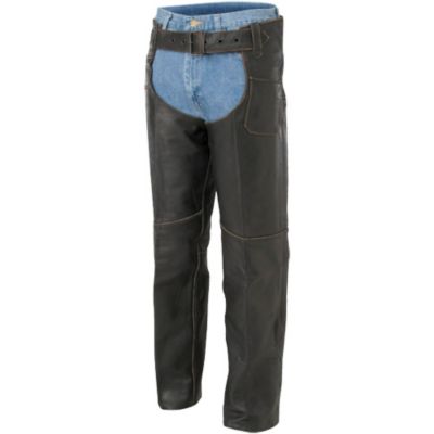 River Road Vintage Leather Motorcycle Chaps -MD Black pictures