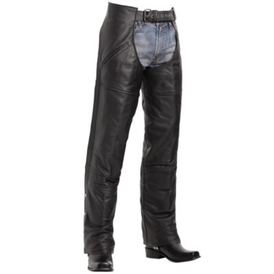 Street & Steel Heavy Duty Deep-Pocket Leather Motorcycle Chaps -LG Black pictures