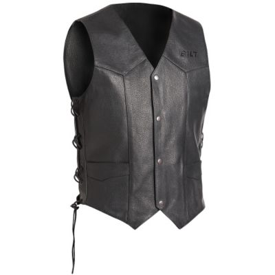 Custom Bilt Old Skool Lace Side Leather Motorcycle Vest -LG Black pictures