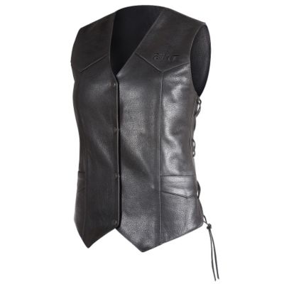 Custom Bilt Women's Old Skool Lace Side Leather Motorcycle Vest -LG Black pictures