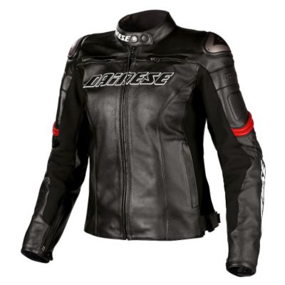 Dainese Women's Racing Leather Motorcycle Jacket -US 38/Euro 48 Black/ Black/Red pictures