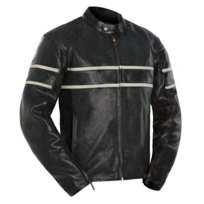 Custom Bilt Cafe Racer Leather Motorcycle Jacket -50 Black/ Cream pictures