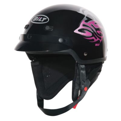Custom Bilt Women's Raven Motorcycle Half Helmet -MD Black/Pink pictures