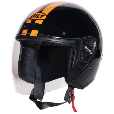 Custom Bilt Roadster Retro Open-Face Motorcycle Helmet -MD Black/Orange pictures