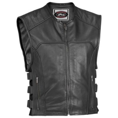 River Road Ruffian Leather Perforated Motorcycle Vest -MD Black pictures