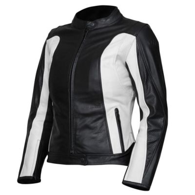 Bilt Women's Halle Leather Motorcycle Jacket -MD Black/White pictures
