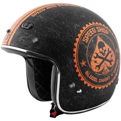 Speed AND Strength Ss600 Speed Shop Open-Face Motorcycle Helmet -LG Black/Orange pictures