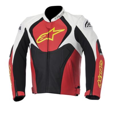 Alpinestars Jaws Leather Motorcycle Jacket -US 50/Euro 60 White/Red/ Yellow pictures