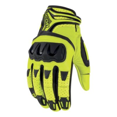 Icon Overlord Resistance Leather Motorcycle Gloves -LG Hi-Viz Yellow pictures