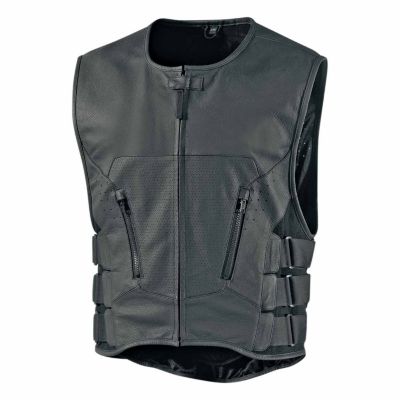 Icon Regulator Stripped Leather Motorcycle Vest -4XL Stealth Black pictures