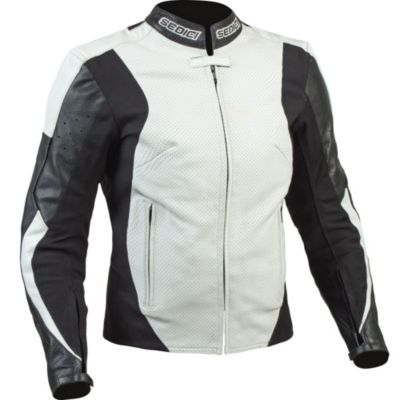 Sedici Women's Mona Leather Motorcycle Jacket -10 White/ Black/Red pictures