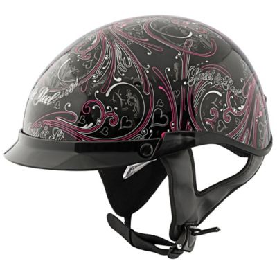 Street & Steel Women's Heart Throb Motorcycle Half Helmet -LG Black/White/Magenta pictures