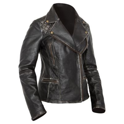 Custom Bilt Women's Harlow Leather Motorcycle Jacket -MD Black pictures