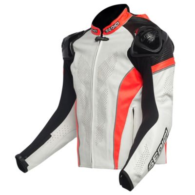 Sedici Primo Leather Motorcycle Jacket -US 44/Euro 54 White/Orange/Black pictures