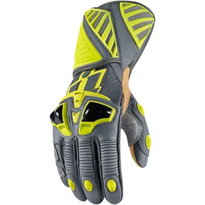 Icon Hypersport Long Leather Motorcycle Gloves -MD HiViz pictures