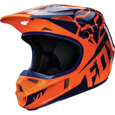 FOX Kid's V1 Race Off-Road Motorcycle Helmet -MD Orange/ Blue pictures