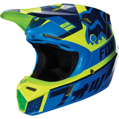 FOX Kid's V3 Divizion Off-Road Motorcycle Helmet -SM Blue/Green pictures