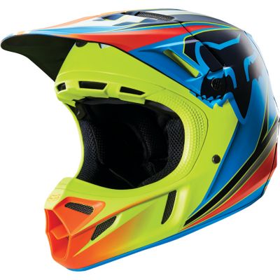 FOX V4 Race Off-Road Motorcycle Helmet -XL Blue/ Yellow pictures