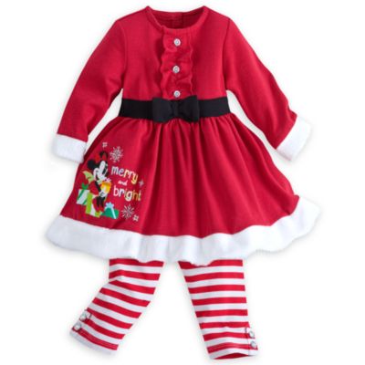 Minnie Mouse Christmas Baby Dress And Leggings Set