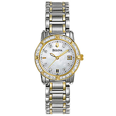Bulova® Womens Diamond-Accent Mother-of-Pearl Watch  