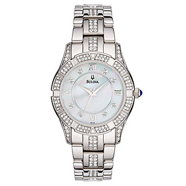 Bulova® Womens Crystal-Accent Silver-Tone Bracelet Watch 