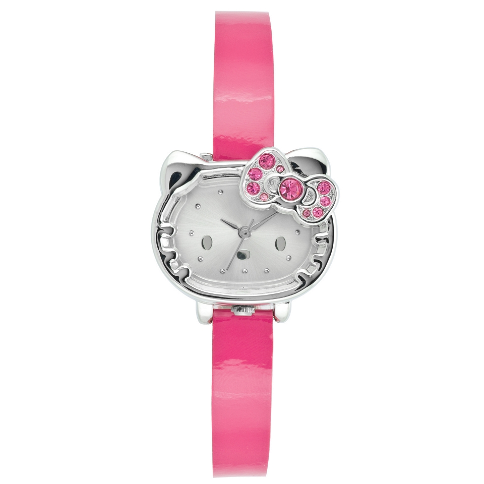Hello Kitty Slim Pink Leather Strap Watch, Womens