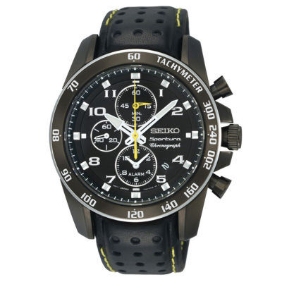 seiko chronograph leather strap watch