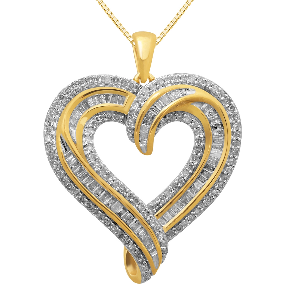 1 CT. T.W. Diamond 14K Gold Plated Heart Pendant, Womens
