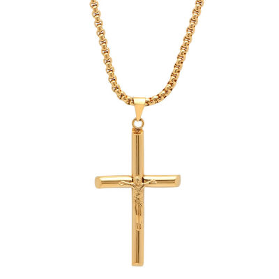 Steeltime Mens 18k Gold Over Stainless Steel Cruifix Cross Pendant 