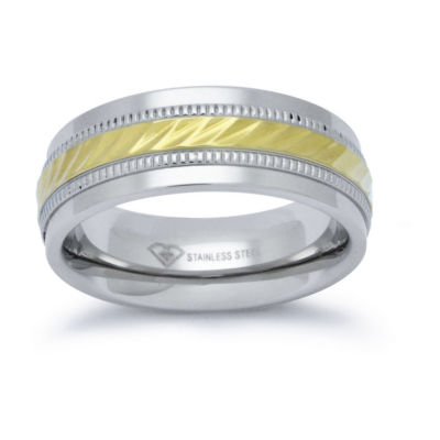 Two-Tone Stainless Steel & Gold-Tone Stainless Steel Miligrain 6mm Band Ring