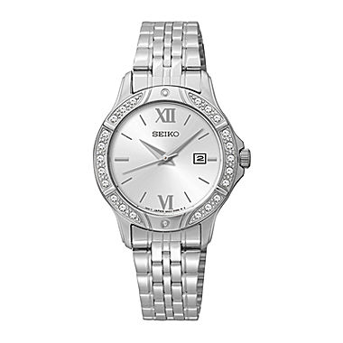 Seiko® Womens Crystal-Accent Stainless Steel Bracelet Watch