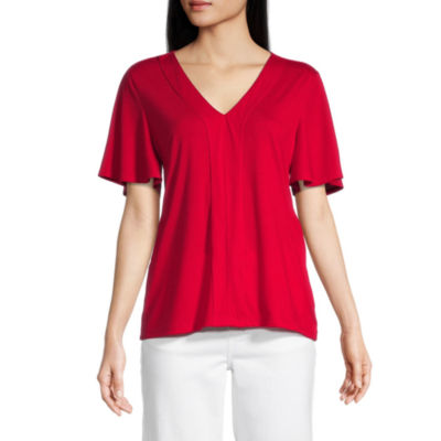 liz claiborne womens v neck short sleeve blouse