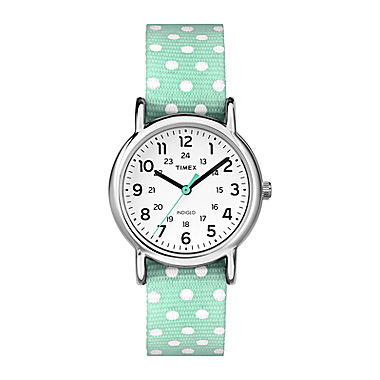 Timex® Weekender Womens Green Polka-Dot Nylon Strap