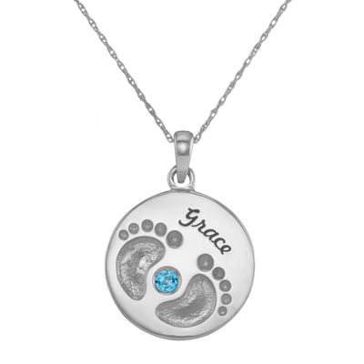 Personalized Birthstone Coin Tag Initial Necklace With Engraving Silver SKU:NN-NNXLZ015