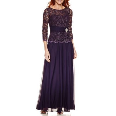 jackie jon short sleeve embellished evening gown