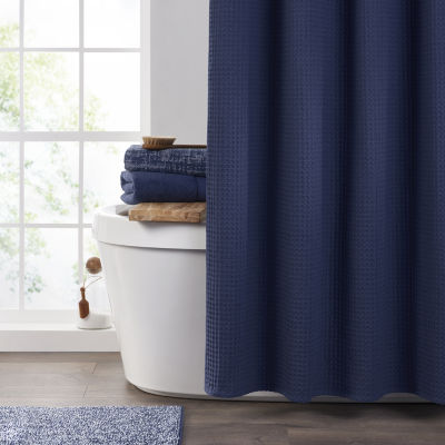 Fieldcrest Waffle Shower Curtain Jcpenney, Solid Navy Blue Fabric Shower Curtain