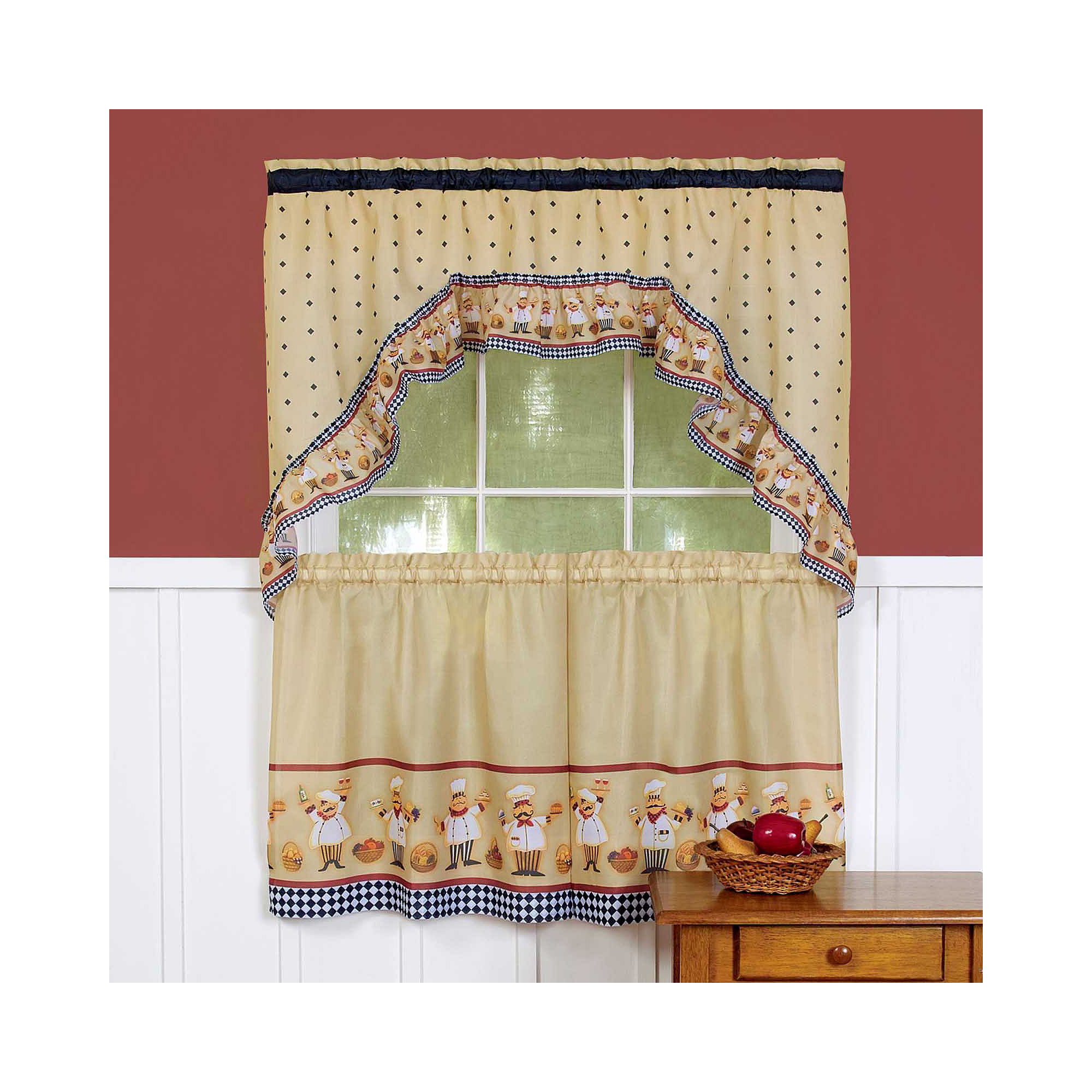 Cucina Print Rod-Pocket Window Tier and Swag Valance Set