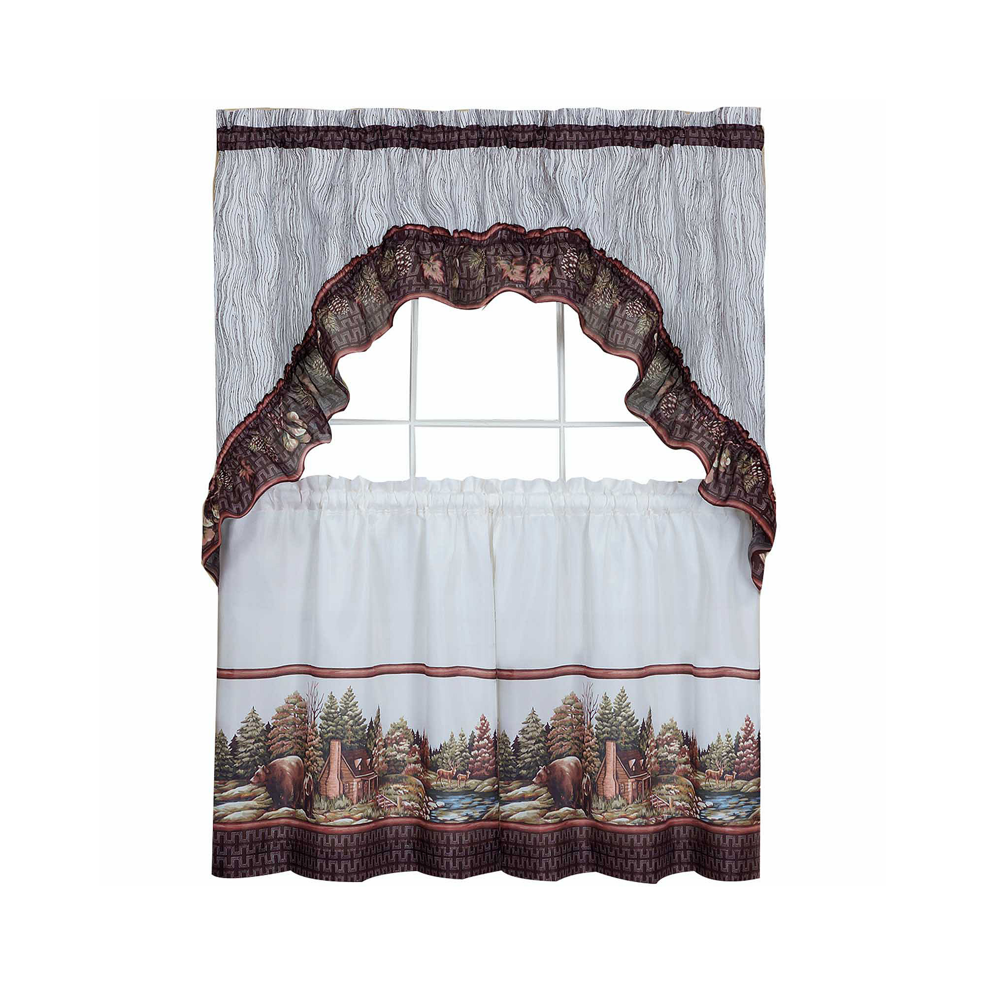 Woodlands Window Tier and Ruffled Swag Valance Set